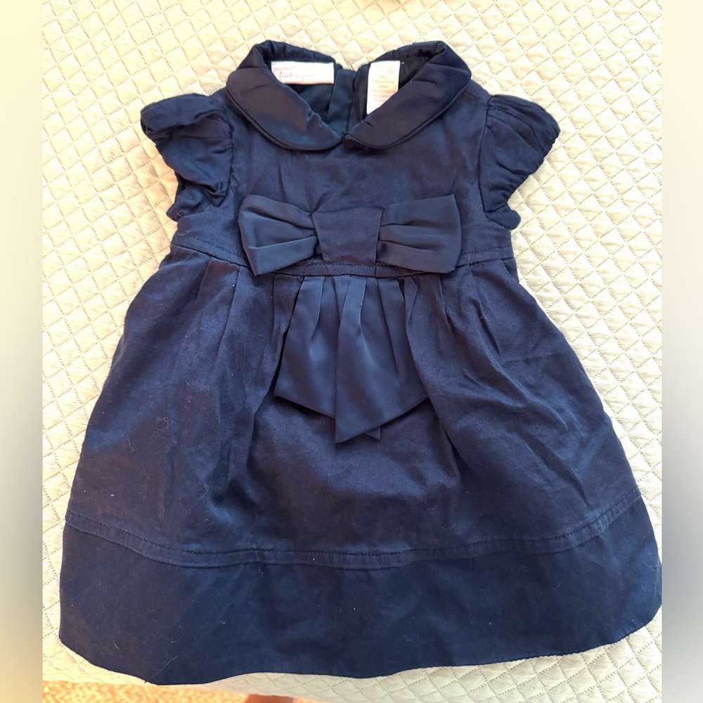 Classic Navy Baby Dress with Satin Bow Detail